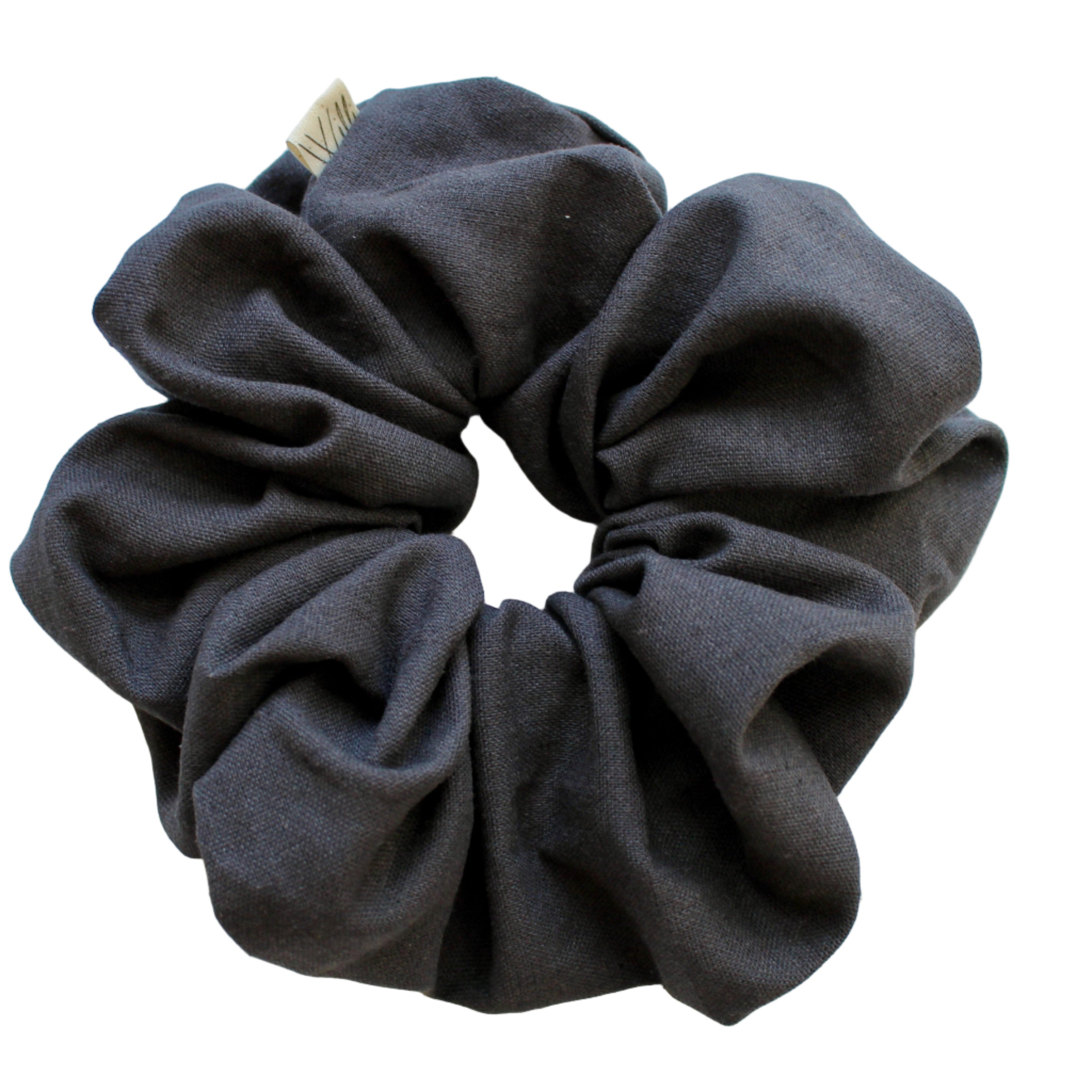 Dark grey scrunchie on a white background