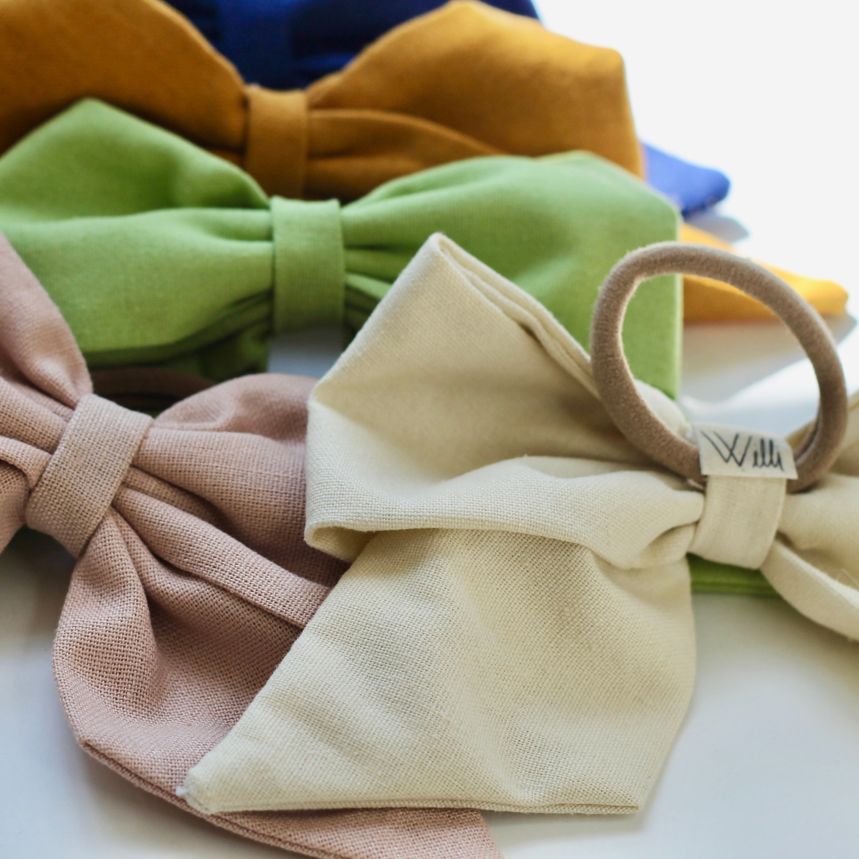 white blue yellow pink green hair tie ribbon