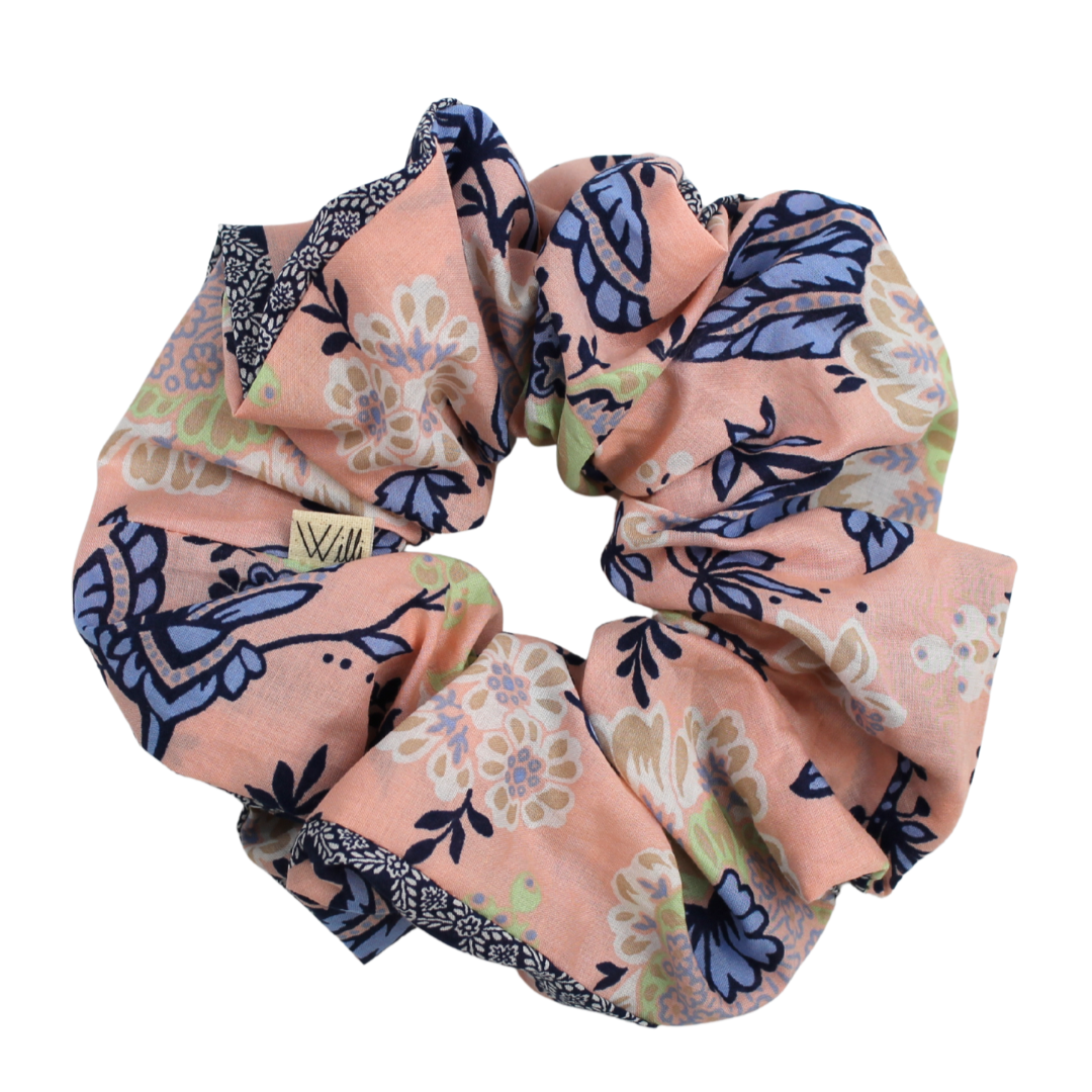 Floral patterned scrunchie on a white background