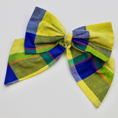 Colorful striped bow on a white background