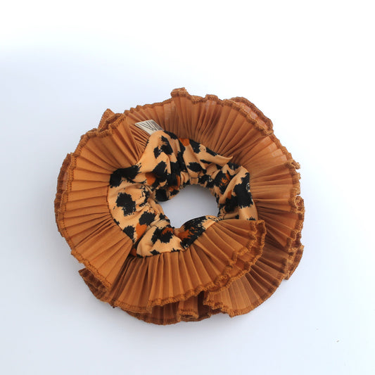 Brown Animal Print Petite Double Ruffle Hair Scrunchie