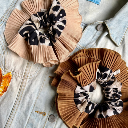 Brown animal print Ruffle Scrunchie, light and dark option
