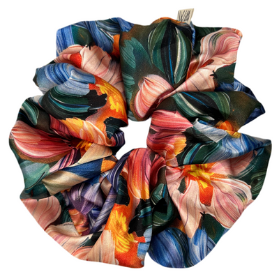 Big satin scrunchie painted flowers colorfull